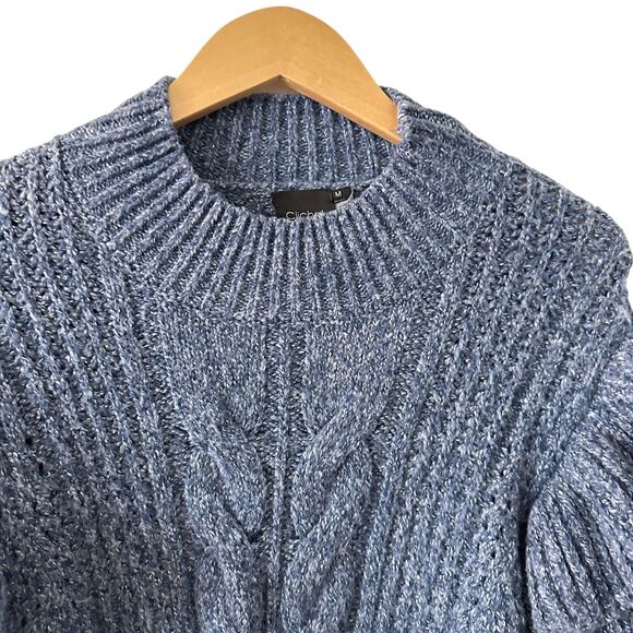 Cliche Blue Polyester Cableknit Mock Neck Sweater with Ruffle Sleeves Size M - Picture 5 of 6